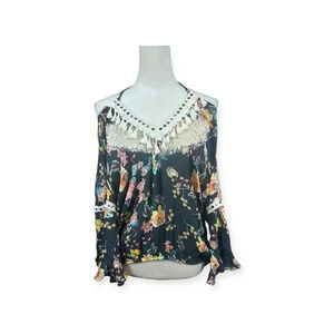 Vanita Rosa Paris St Barth halter floral top with lace and tassels size medium